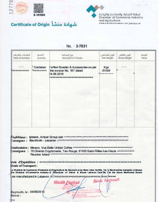 Certificate of Origin
